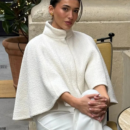 Shop Velvia | High Neck Cape Coat Elegant in Lines Swing Jacket