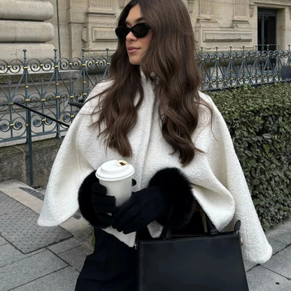 Shop Velvia | High Neck Cape Coat Elegant in Lines Swing Jacket