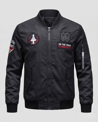 Men's Short Bomber Jacket with Patch Applications, Nylon Outer Material and Quilted Inner Lining Shop Velvia