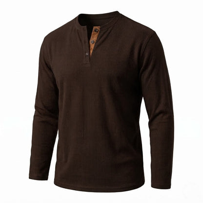 Men's Casual Waffle Henley with Suede Detail at Placket Neck Shop Velvia