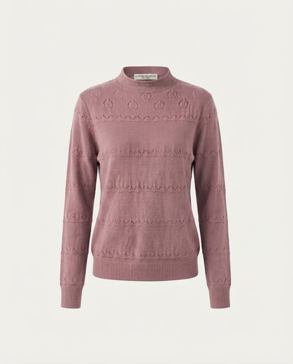 Ladies fine knit pullover with subtle lace stripe and short stand-up collar Shop Velvia