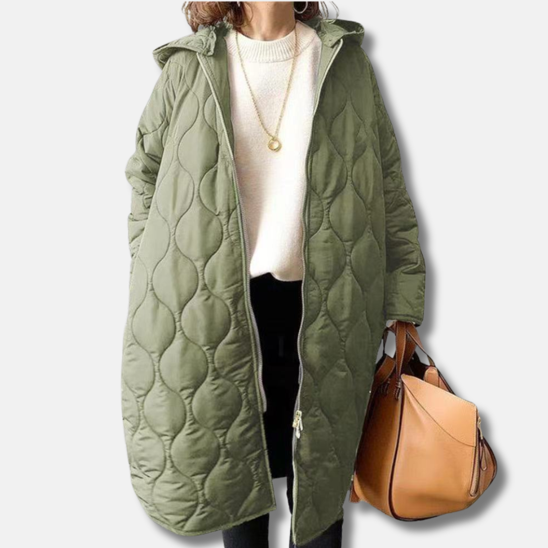Shop Velvia | Women's Padded Jacket – Oversized Fit – Long Length – With Hood and Zipper Front