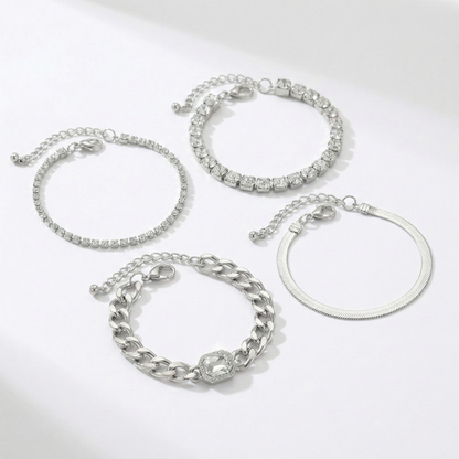 Women's Bracelet Set with Link Chain and Rhinestone Details