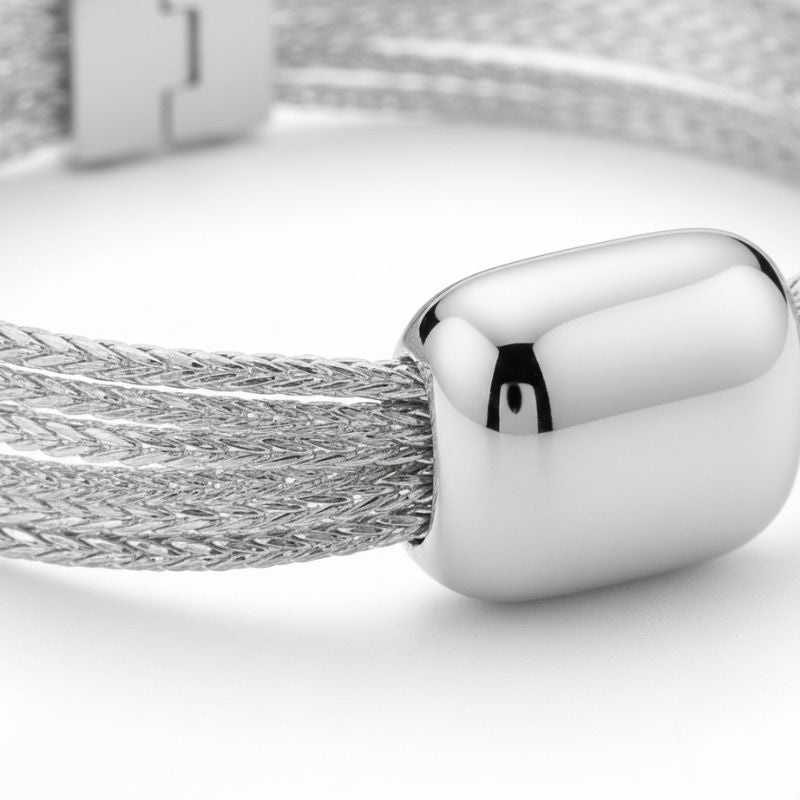 Women's Braided Bracelet with Smooth Center in Silver Look