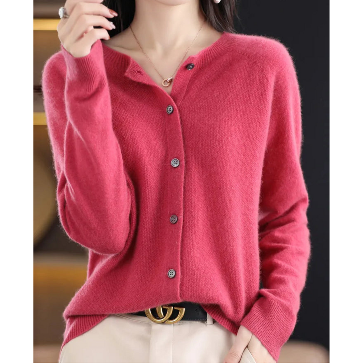 Shop Velvia | Merino Wool Women's O-Neck Cardigan Cashmere Sweater