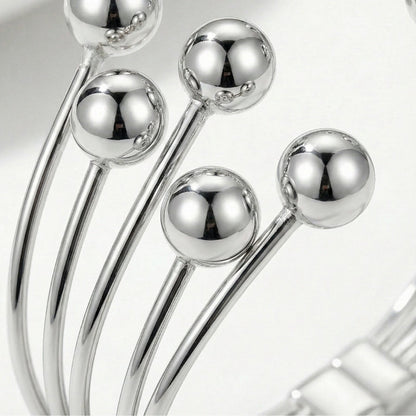 Ladies Open Multi-Strand Bangle with Ball Ends in Silver Look