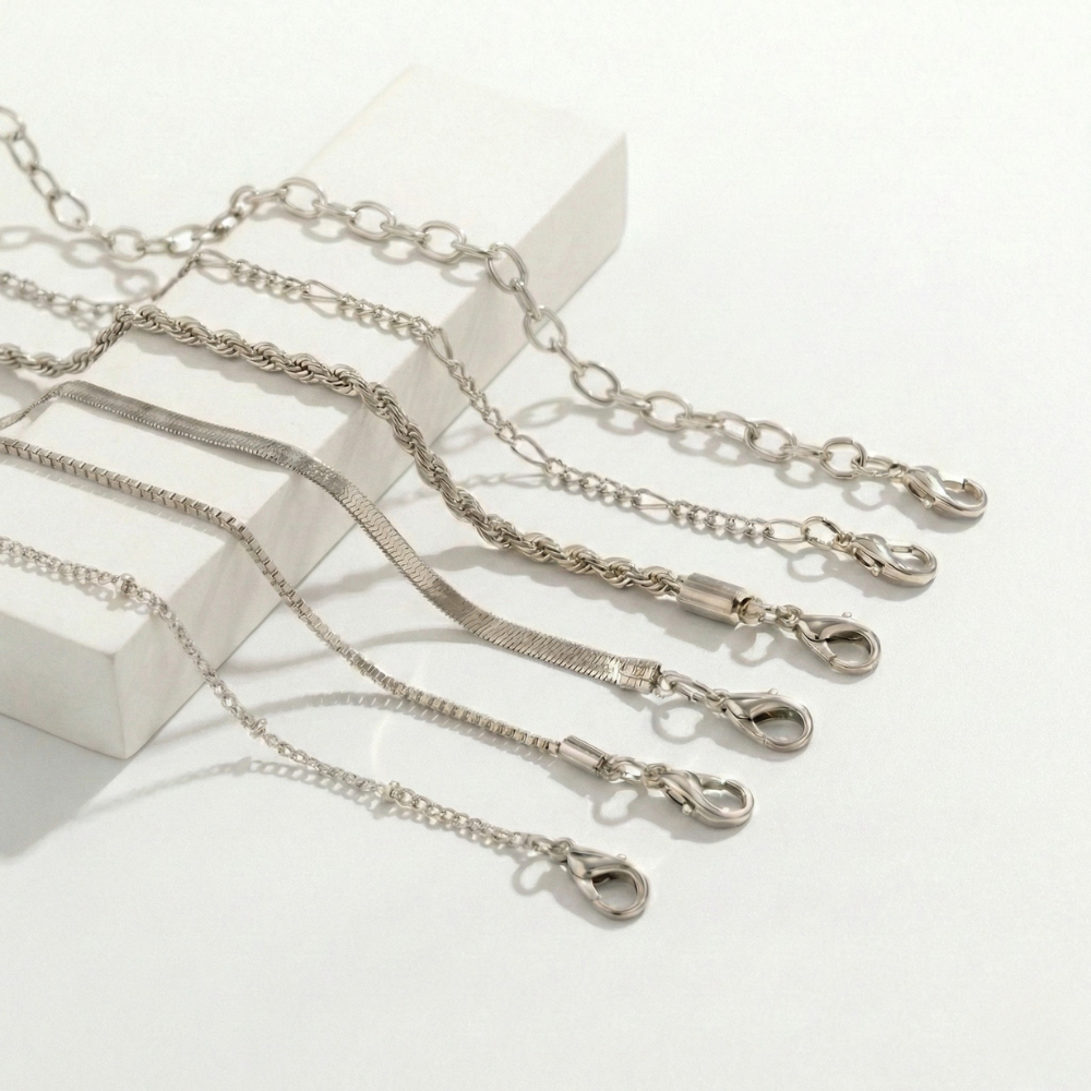Women's Multi-Strand Chain Bracelet Set with Lobster Clasp
