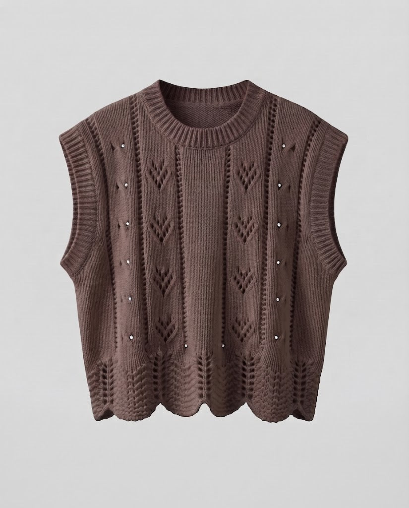 Ladies Knitted Lace Sleeveless Vest with Shell Hem Shop Velvia