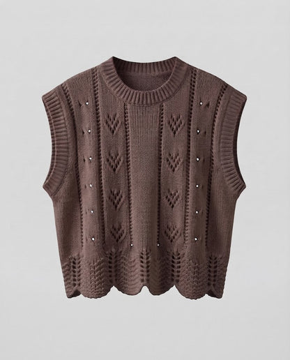 Ladies Knitted Lace Sleeveless Vest with Shell Hem Shop Velvia