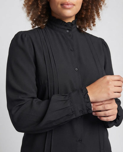 Women's elegant ruffle shirt with stand-up collar Shop Velvia