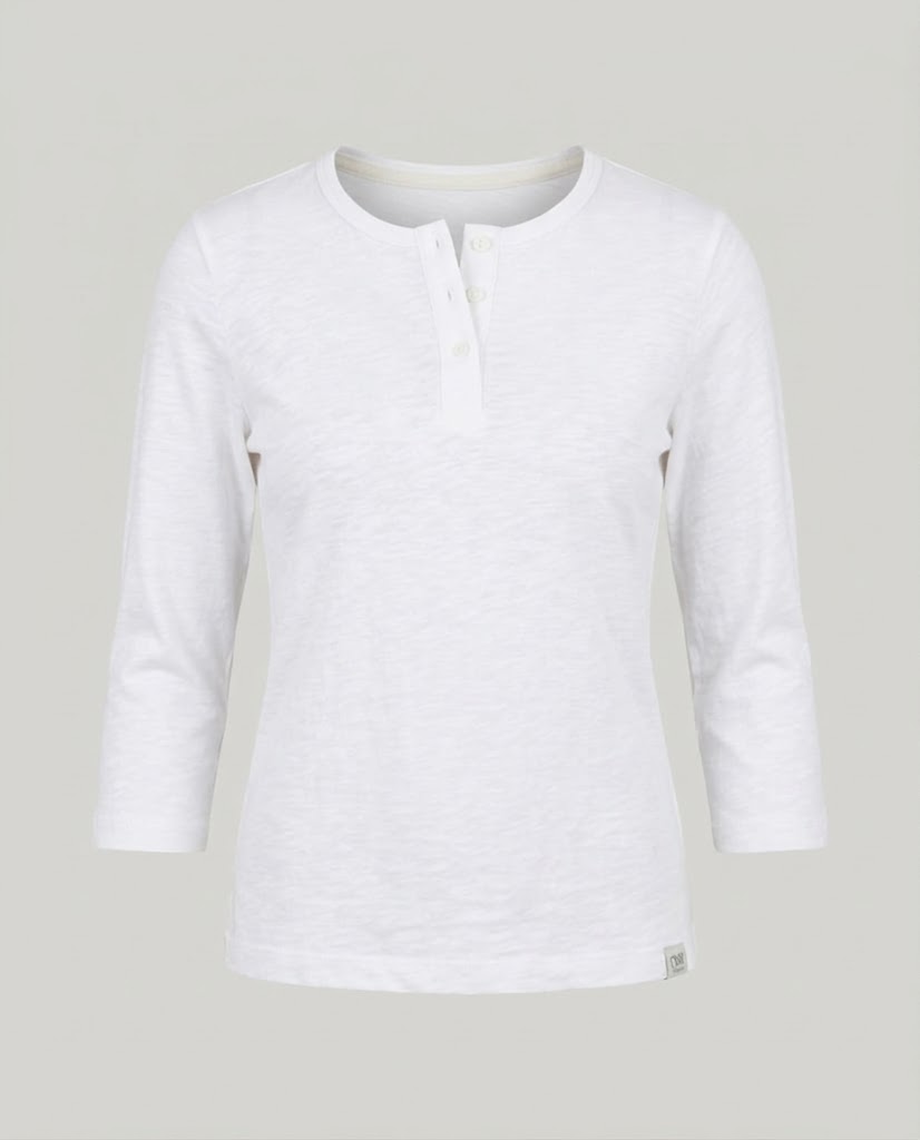Women's Ribbed Henley Cropped Shirt with Three-Quarter Sleeves Shop Velvia