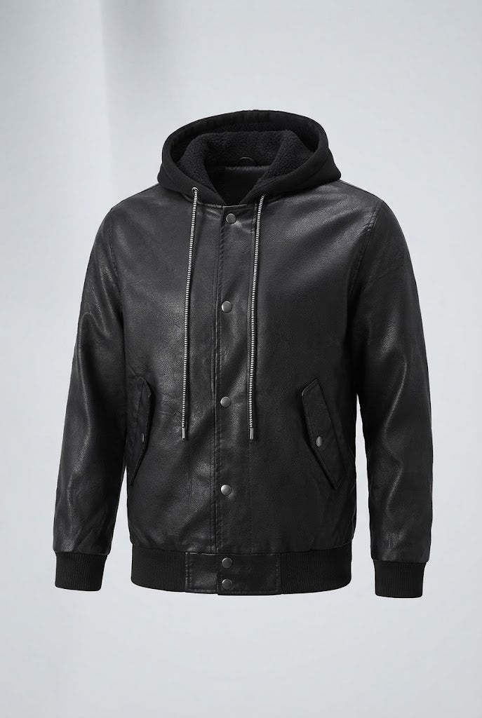 Men's Fashion Faux Leather Jacket with Hood Shop Velvia