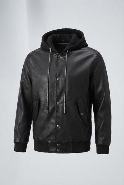 Men's Fashion Faux Leather Jacket with Hood Shop Velvia