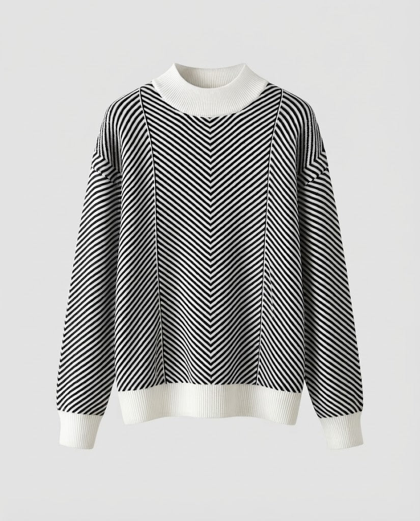 Women's fine-knit pullover with chevron stripes and light mock neck Shop Velvia