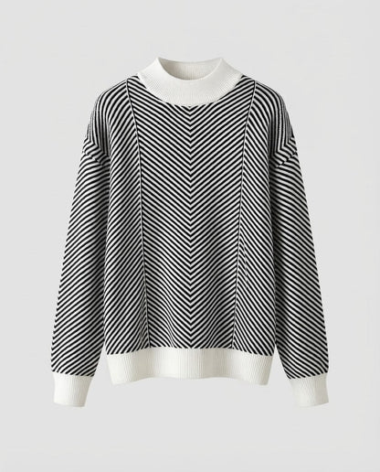 Women's fine-knit pullover with chevron stripes and light mock neck Shop Velvia