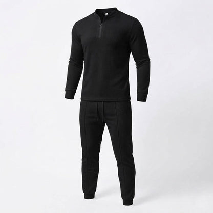 Men's Athletic Slim Loungewear Set with Half Zip Henley and Tapered Jogging Pants Shop Velvia