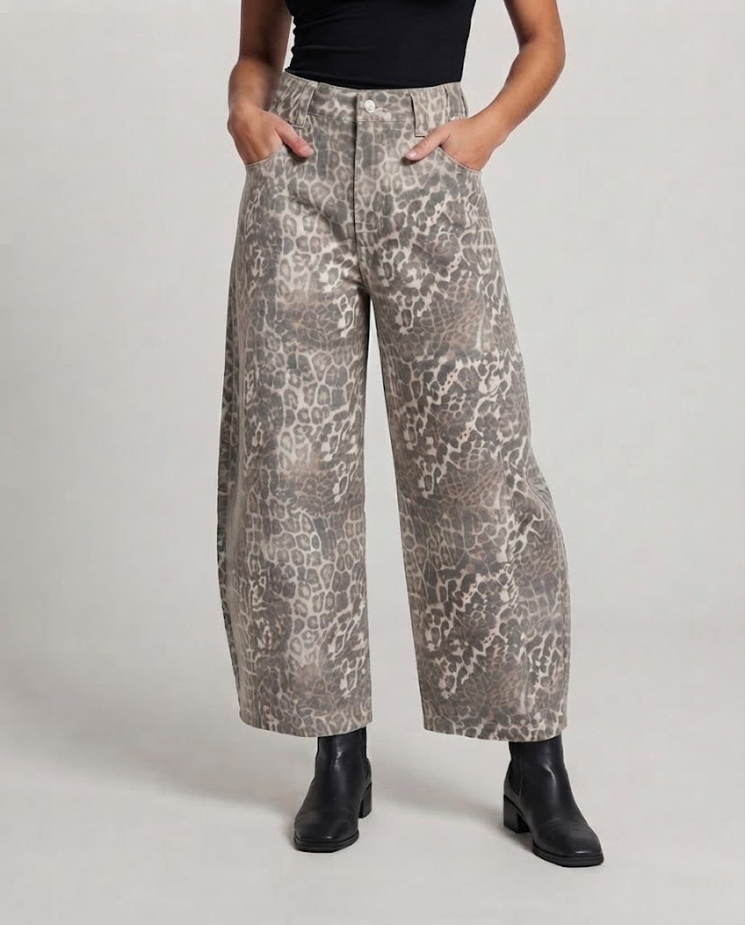 Women Wide Palazzo Pants with Leopard Print and Casual Baggy Cut Shop Velvia