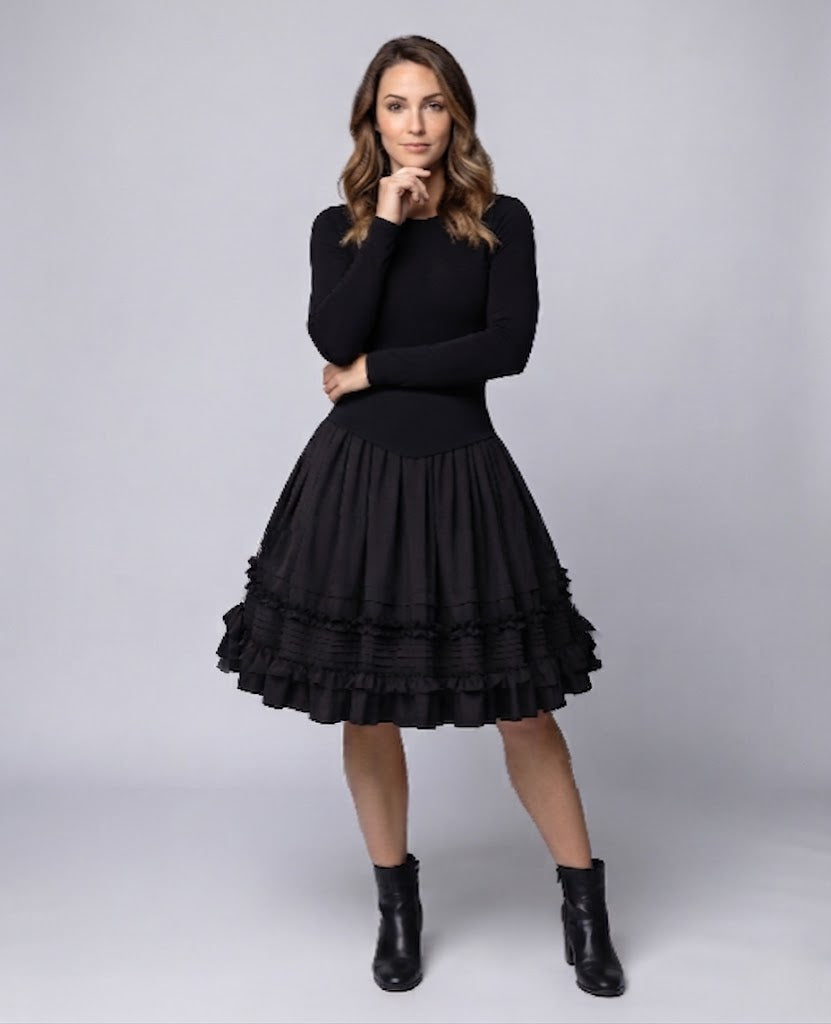 Women's A-line skirt with voluminous ruffles and elastic waistband Shop Velvia