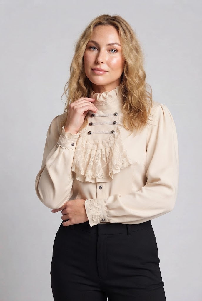 Women's Elegant Ruffle Blouse with High-Quality Lace and Tailored Cut Shop Velvia