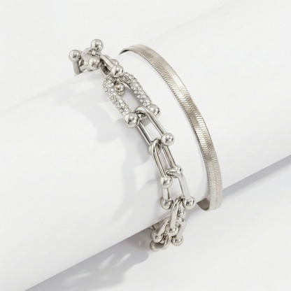 Women's Bracelet Set with Link Design & Snake Bracelet in Gold Look | Shopnory