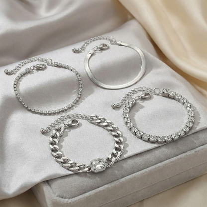 Women's Bracelet Set with Link Chain and Rhinestone Details