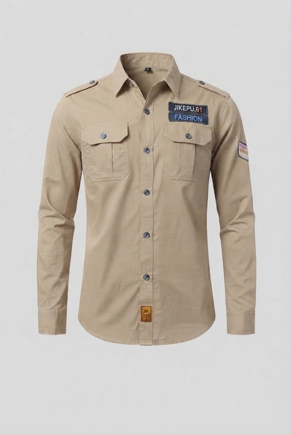 Men's Long Sleeve Utility Shirt with Shoulder Epaulettes and Chest Flap Pockets Shop Velvia
