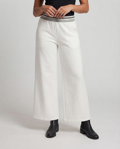 Women's wide culotte jogging pants with striped comfort waistband and side pockets Shop Velvia