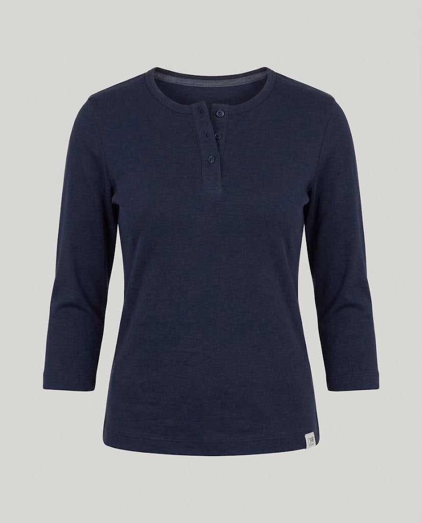 Women's Ribbed Henley Cropped Shirt with Three-Quarter Sleeves Shop Velvia