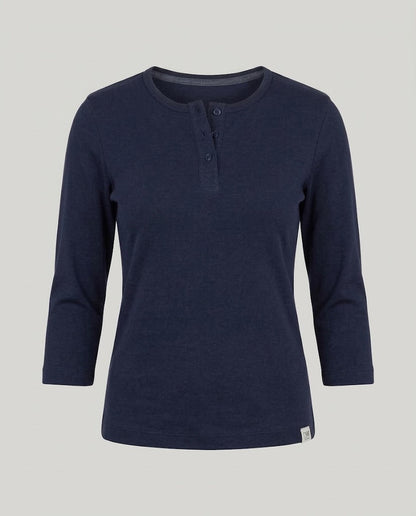 Women's Ribbed Henley Cropped Shirt with Three-Quarter Sleeves Shop Velvia