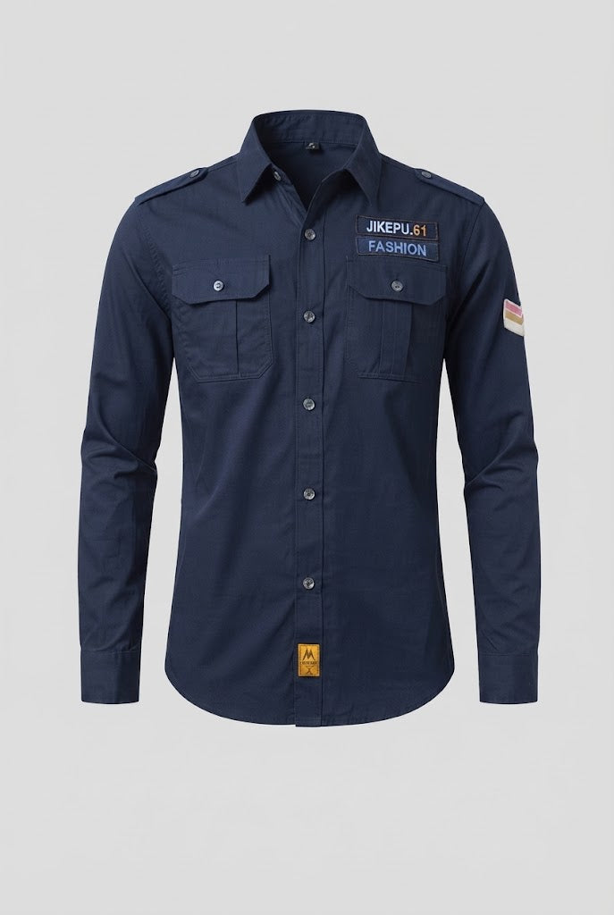Men's Long Sleeve Utility Shirt with Shoulder Epaulettes and Chest Flap Pockets Shop Velvia