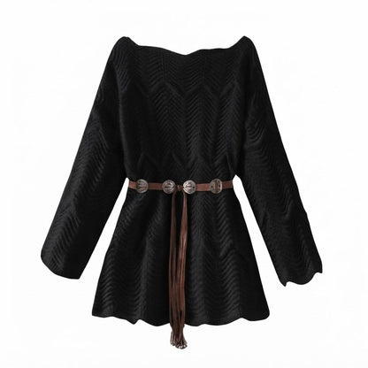 Women Oversize Knit Tunic with Zigzag Structure and Tie Belt Shop Velvia