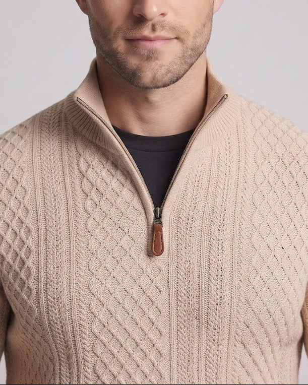 Men's structured turtleneck sweater with short zipper and ribbed cuffs Shop Velvia