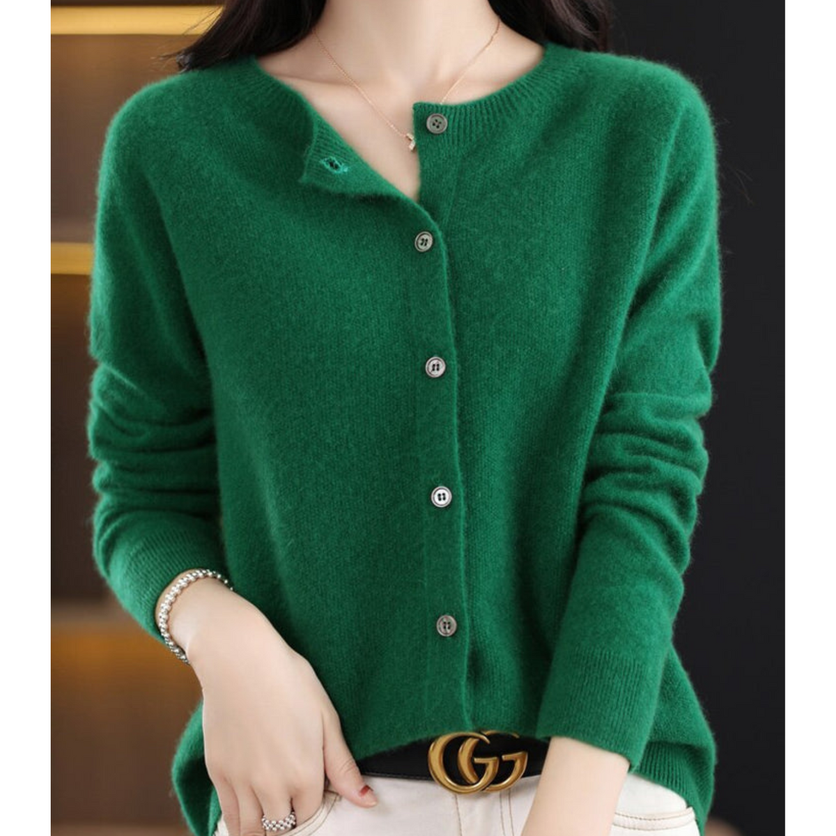 Shop Velvia | Merino Wool Women's O-Neck Cardigan Cashmere Sweater