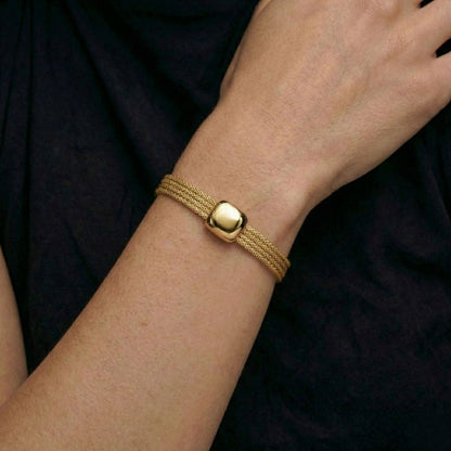 Women's Braided Bracelet with Smooth Center in Silver Look