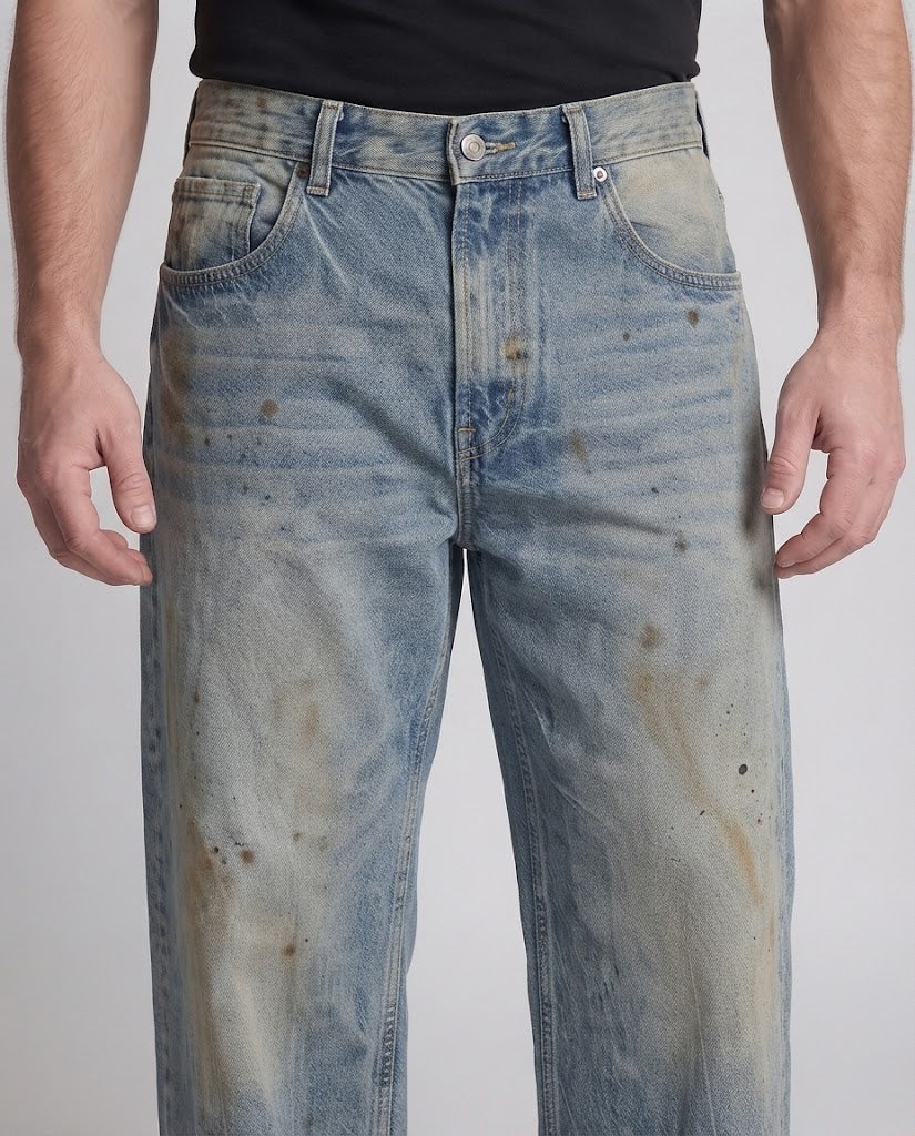 Men's Extra Wide Distressed Baggy Jeans in Palazzo Cut with Vintage Paint Effect Shop Velvia