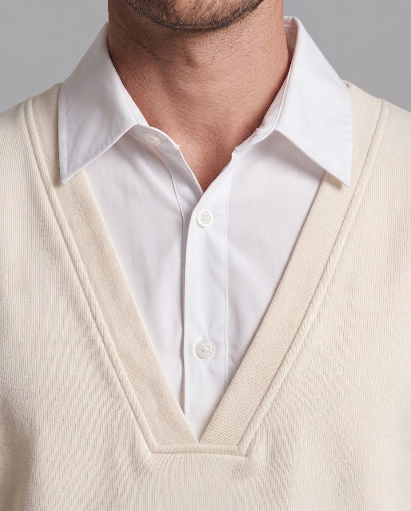 Men's Oversized Sweater with Deep V-Neck and Inserted Shirt Collar Shop Velvia