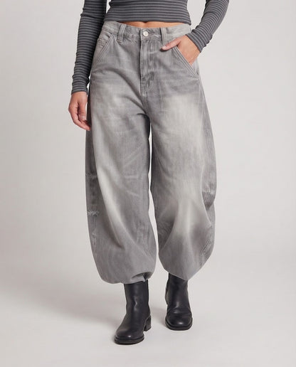 Women's floor-length palazzo denim jeans with balloon-shaped legs and soft used-fade Shop Velvia