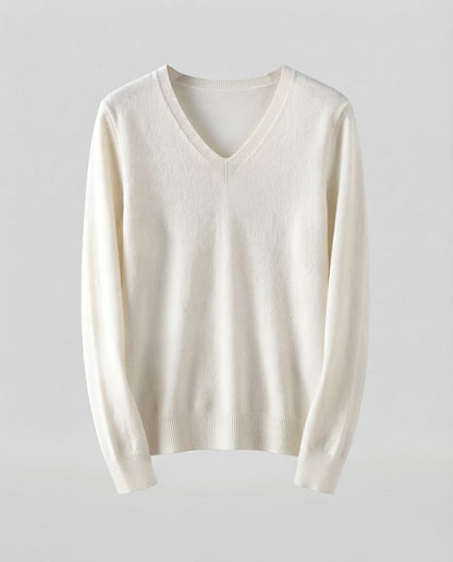 Women's Fine Knit V-Neck Sweater in Cashmere Look with Slim Silhouette Shop Velvia
