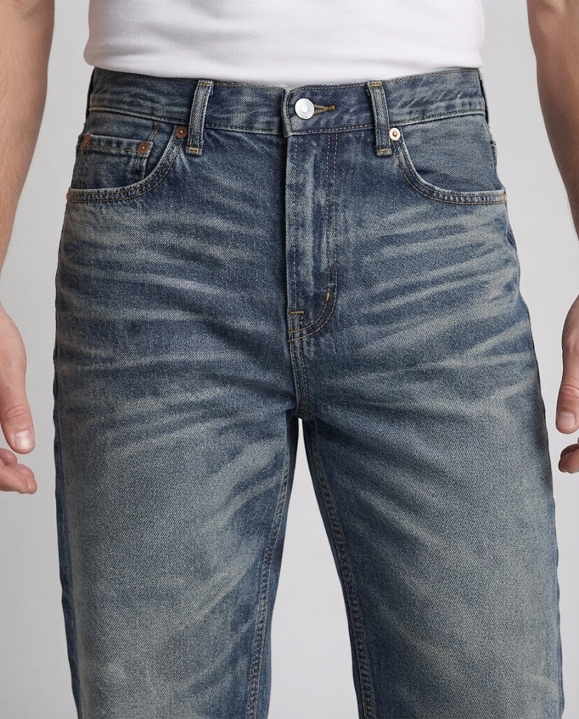 Men's Wide Retro Flared Denim Jeans with Distinctive Whisker Look Shop Velvia