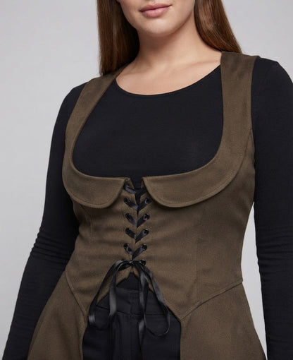 Women's elegant midi dress with sophisticated lacing detail and flowing cut Shop Velvia