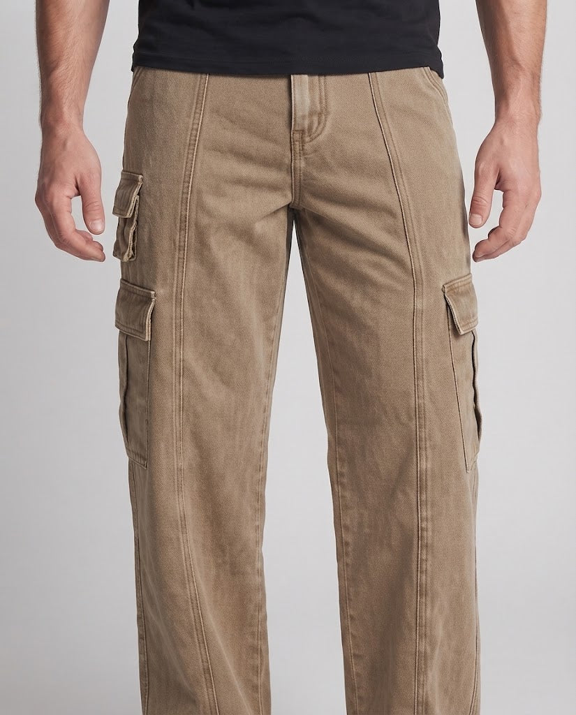 Men's Wide Utility Cargo Palazzo Pants with Multiple Pockets and Visible Stitching Shop Velvia
