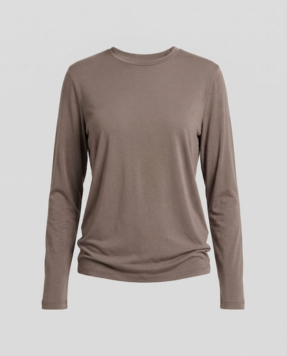 Women Figure-Hugging Long Sleeve Shirt made of Cotton Blend with Round Neckline Shop Velvia