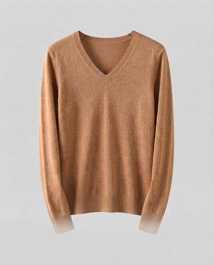 Women's Fine Knit V-Neck Sweater in Cashmere Look with Slim Silhouette Shop Velvia