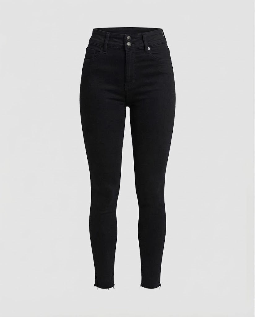 Women Highwaist Skinny Jeans with double button placket and raw hem Shop Velvia