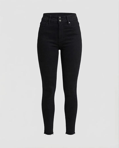 Women Highwaist Skinny Jeans with double button placket and raw hem Shop Velvia