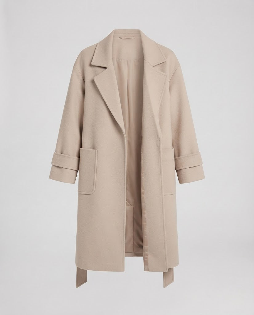 Ladies Tailorable Long Coat made of Wool Blend with Shawl Collar and Patch Pockets Shop Velvia