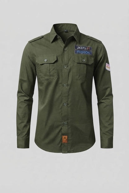 Men's Long Sleeve Utility Shirt with Shoulder Epaulettes and Chest Flap Pockets Shop Velvia