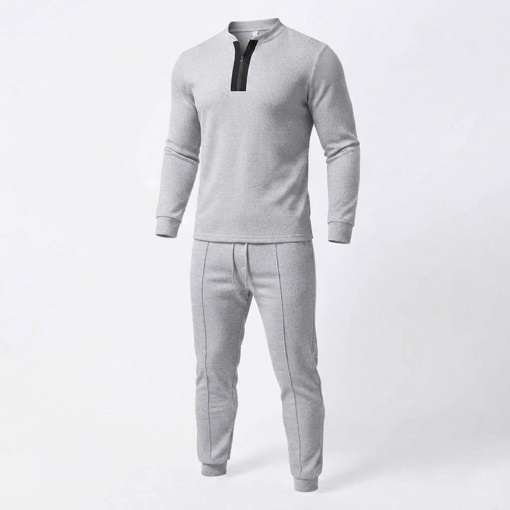 Men's Athletic Slim Loungewear Set with Half Zip Henley and Tapered Jogging Pants Shop Velvia