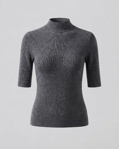 Women Half Sleeve Fine Knit Sweater with Short Stand Collar and Fitted Cut Shop Velvia