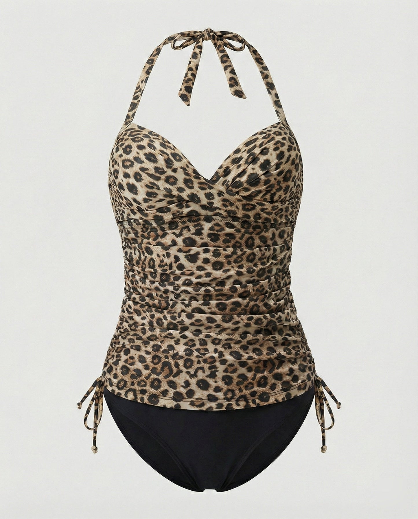 Tankini with V-neck in leopard print
